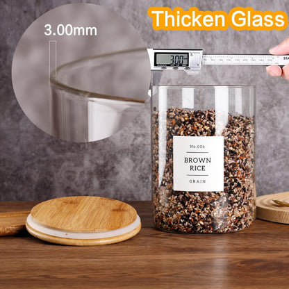 Large glass flour and sugar containers with 132 Kitchen Pantry Labels - 110 oz Glass Food Storage Containers with Airtight Lids - Square Glass Jars with Bamboo Lids for Rice, Pasta, Cookies, grain