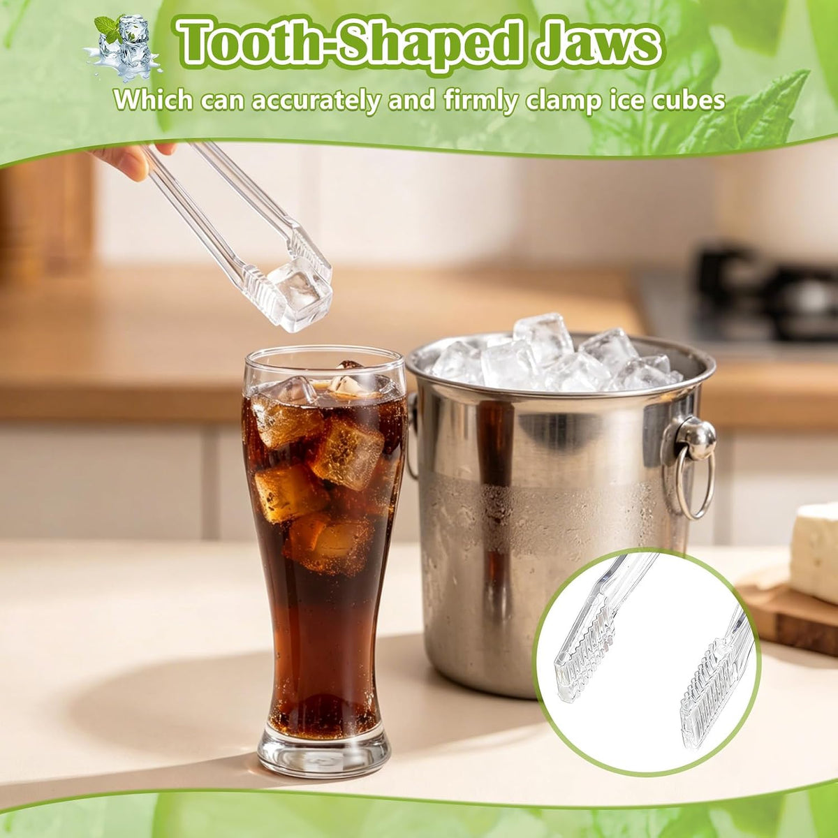 16 Pcs Plastic Ice Tongs and Scoops Set for Ice Bucket 6'' 8.5'' Clear Mini Kitchen Serving Tongs and Scoops for Buffet Freezer Coffee Sugar Bar Supplies Party Wedding BBQ Restaurant