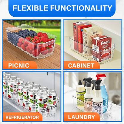 14-Piece Stackable Refrigerator Bin Organizer Set with Easy Grip Handles - Clear Multi-Purpose Storage Bins for Fridge and Pantry Use