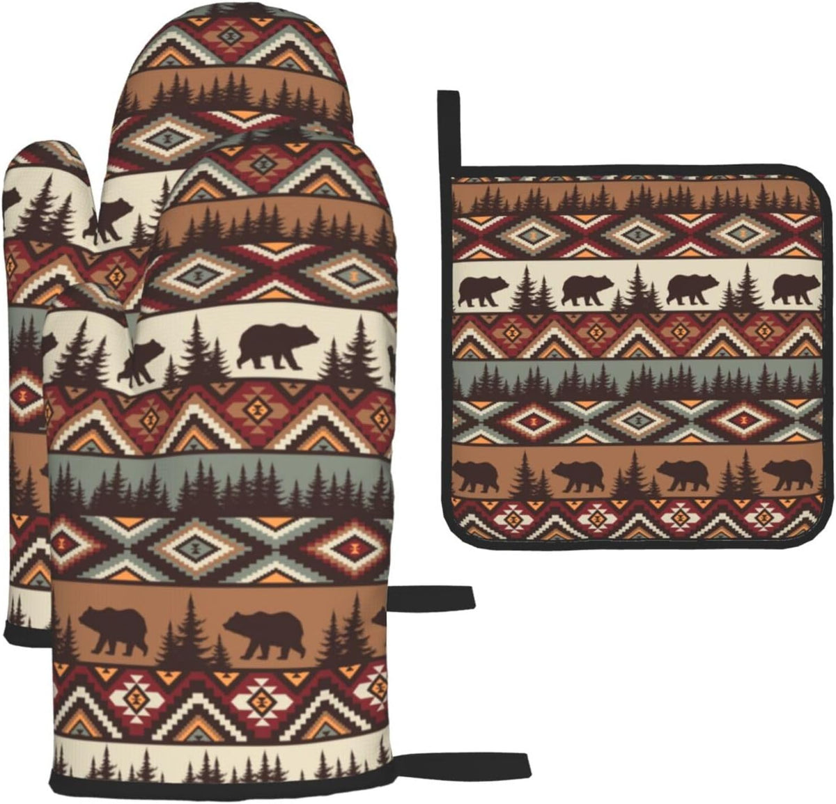 Boho Floral Oven Mitts and Pot Holders Sets of 3, Cute Baker Stuff