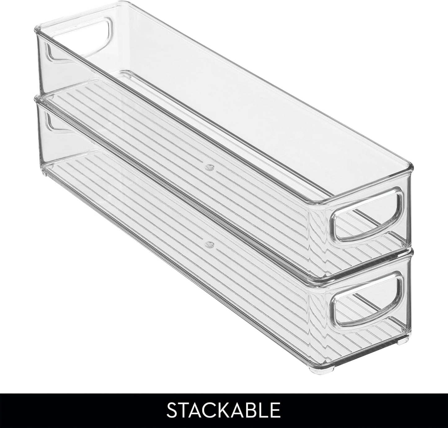 iDesign Slim Clear Plastic Storage Bin, Extra Long Narrow Stackable Organizer for Kitchen and Pantry, 2-Pack