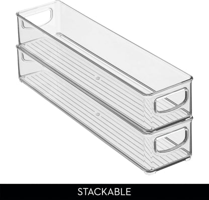 iDesign Slim Clear Plastic Storage Bin, Extra Long Narrow Stackable Organizer for Kitchen and Pantry, 2-Pack