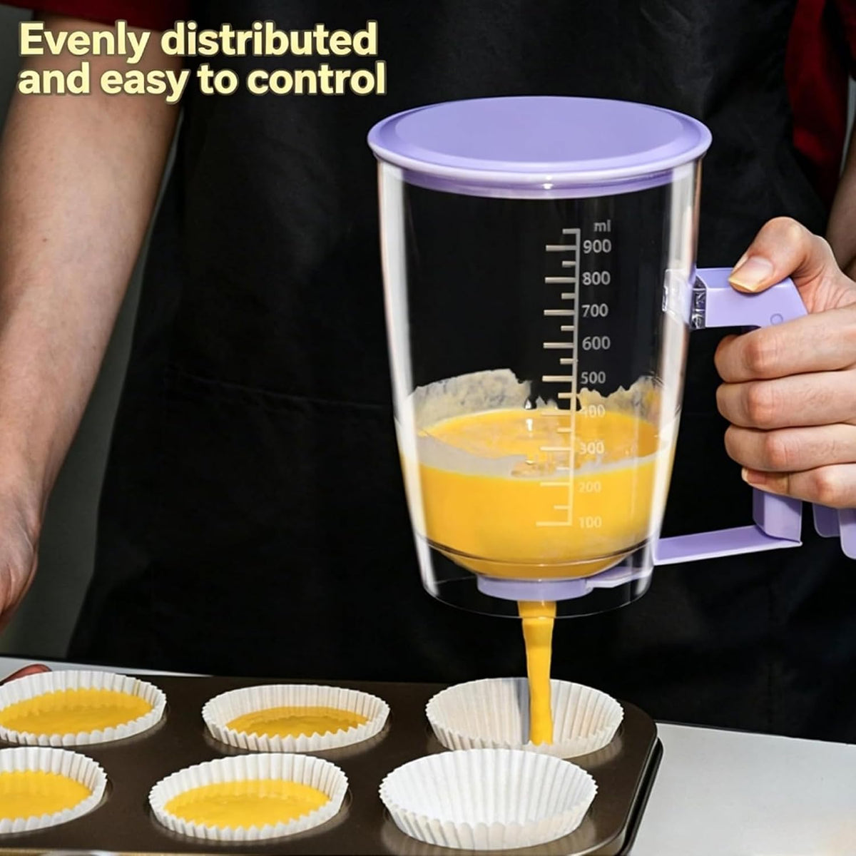 Pancake Batter Dispenser with Squeeze Handle & Silicone Spatula & Cleaning Brush