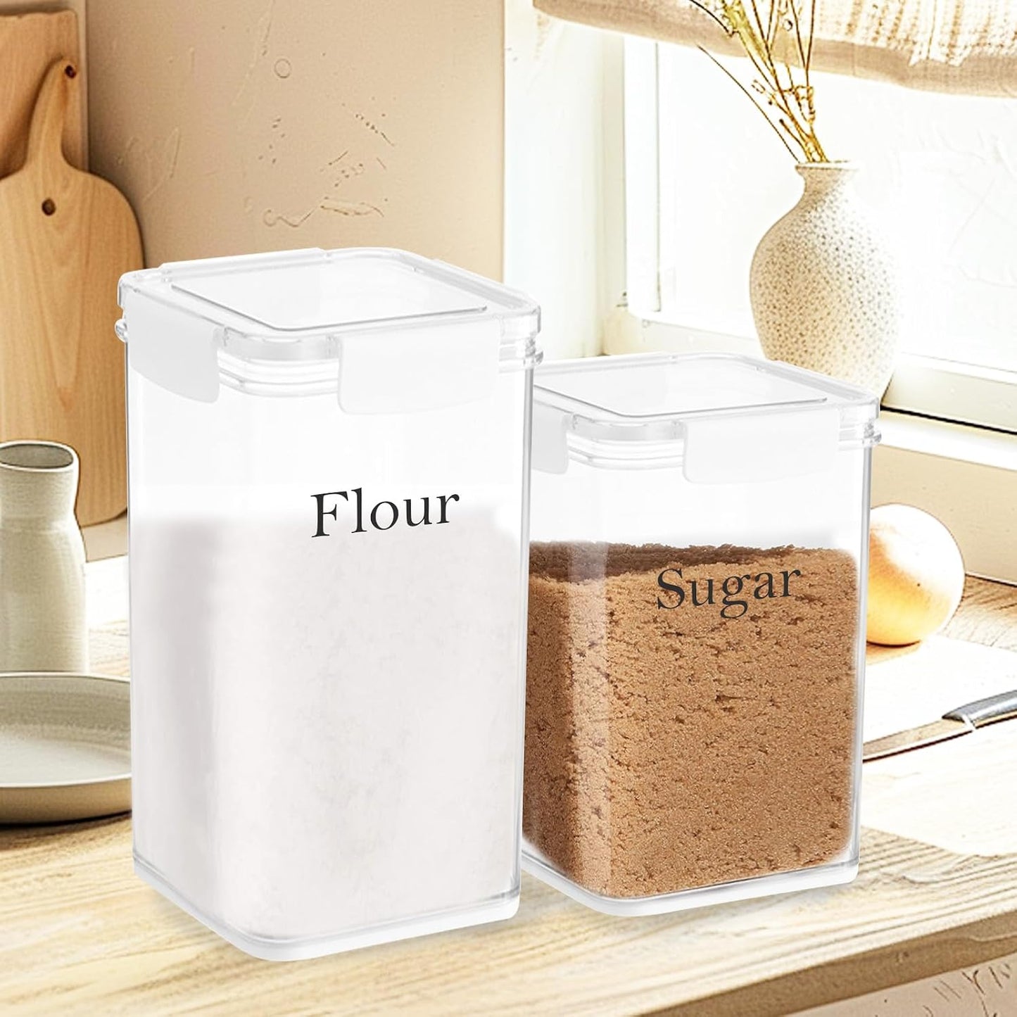 Set of 2 Large Food Storage Jars 4L - Airtight Containers with Lids, White with Free Spoon - Kitchen Canisters for Sugar,Flour,Coffee,Pantry Organization-S