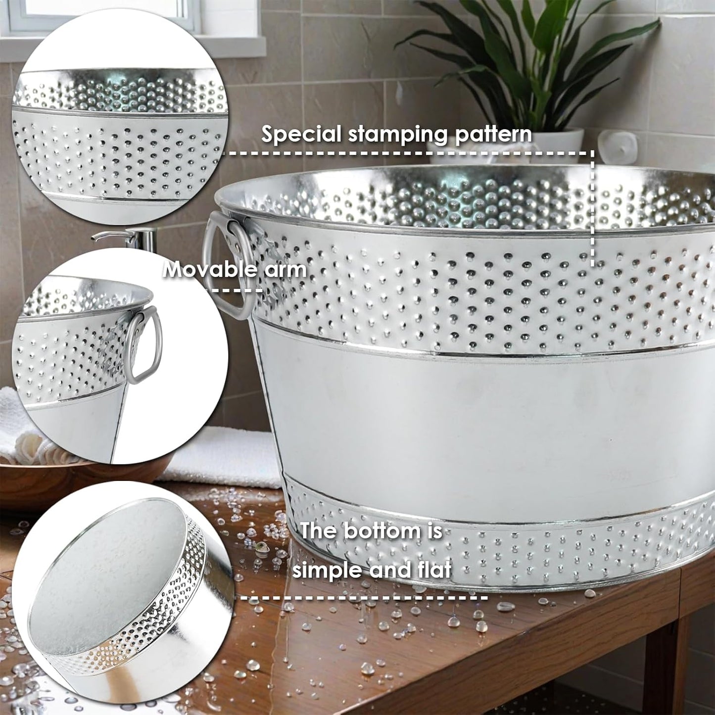 Ice Bucket for Parties Galvanized Beverage Tub, Drink Buckets Galvanized Bucket with Handles for Wine Beer Champagne Cocktails for Catering Bars (Silver-1PC)