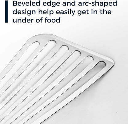 Fish Spatula 18/8 Stainless Steel, Thin Long Flexible 12.5-in Metal Spatula Fish Turner Brushed Kitchen Utensil for Outdoor Grilling Daily Barbeque, Dishwasher Safe