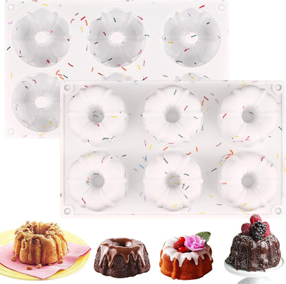 HUAKENER 2 Pcs Mini Fluted Cake Pan, 6-Cavity Fluted Cake Mold, Non-stick Silicone Baking Mold for Cupcakes, Donuts, Cornbread, Brownies, Jellies