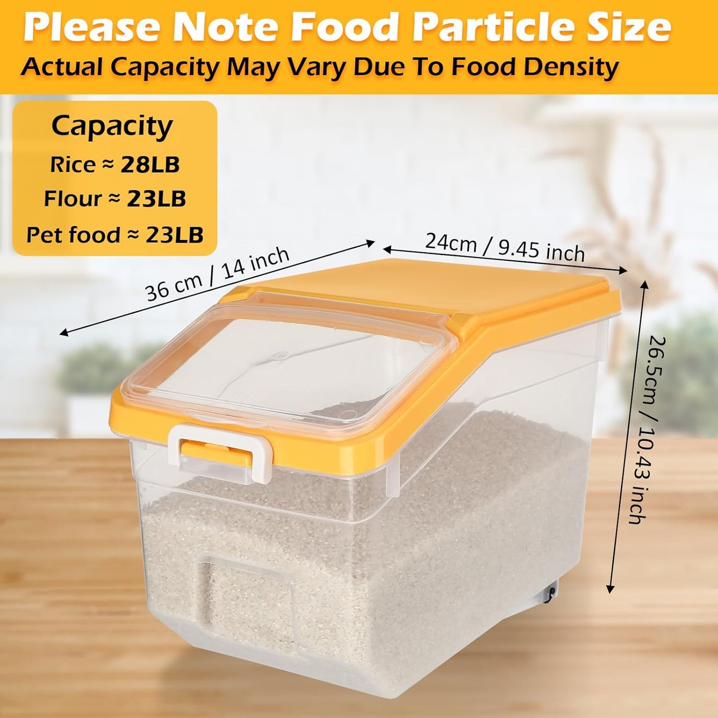 Sunnyray 4 Pcs Rice Storage Container 22 lb Airtight Flour Container with Wheels Measuring Cup Clear Pet Food Cube Dog Cat Birds Food Bin Grain Cereal Organizer Box for Dry Baking Supplies(White Lid)