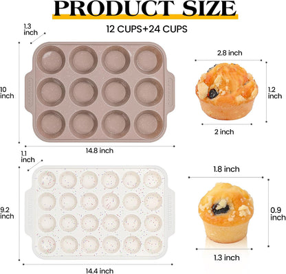 2 Pcs Silicone Muffin Pans for Baking with Metal Reinforced Frame, Nonstick Cupcake Tray for Oven, 12 Cups Regular Size Silicone Molds for Egg Bites, Dishwasher Safe (Brown, Cream)