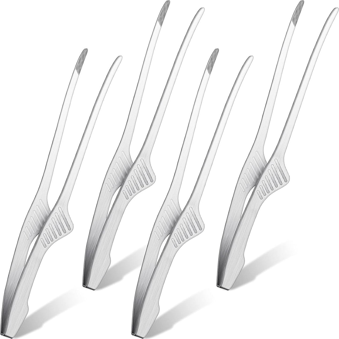 Patelai 2 Pieces Korean and Japanese BBQ Tongs Non Slip Cooking Utensils Stainless Steel Tongs for Serving Food, Salad, Camping, Barbecue, Buffet, Oven with Support Stand (Silver)