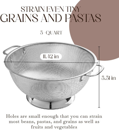 Bellemain 3 Qt Metal Colander with Handle | Pasta, Spaghetti, Berry, Fruit, Vegetable, Kitchen Food Strainer Basket | 18/8 Stainless Steel Colander Bowl | Pot Drainer for Cooking, Sifter Strainer