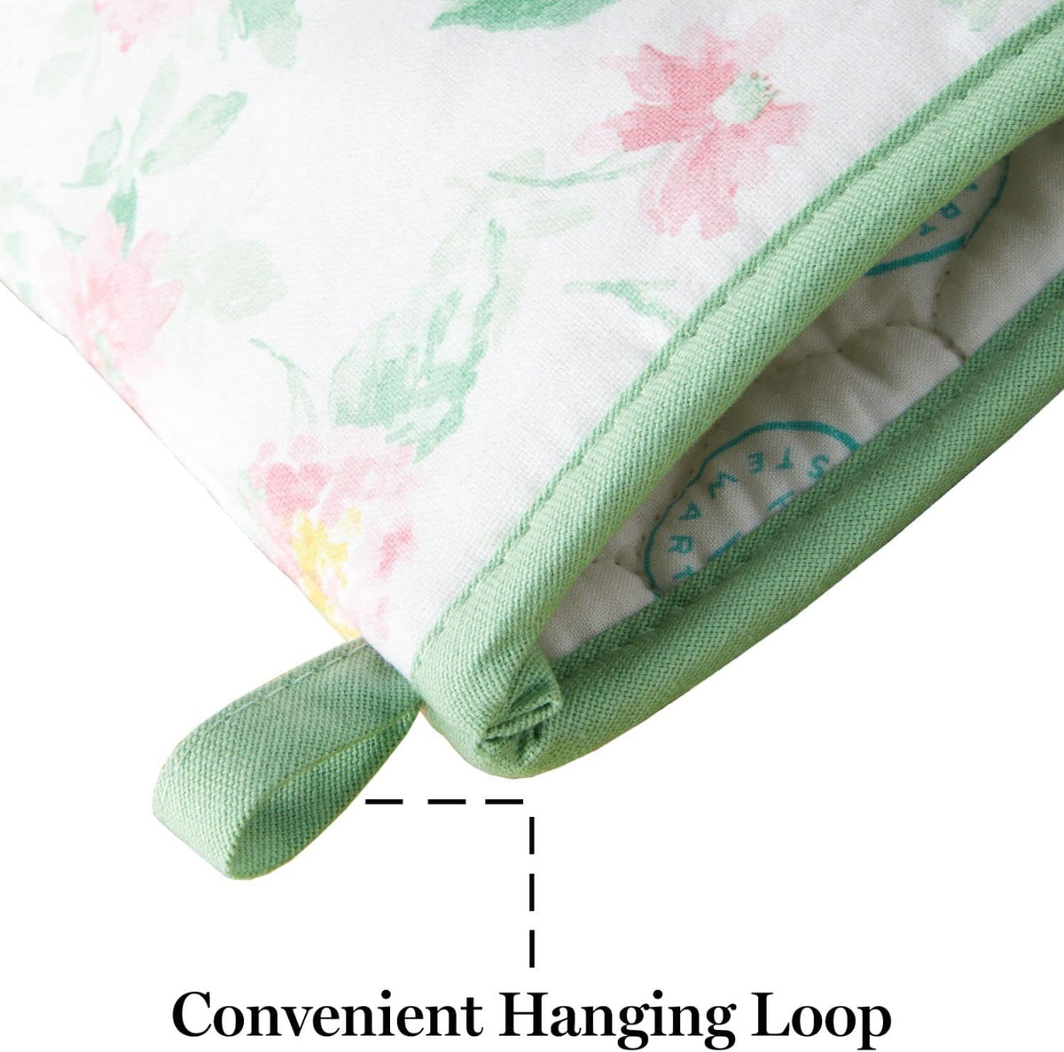 Martha Stewart Amber Floral Oven Mitt & Pot Holder Set 2-Pack, Blue/Green, OM: 7"x13" & PH: 7"x10"