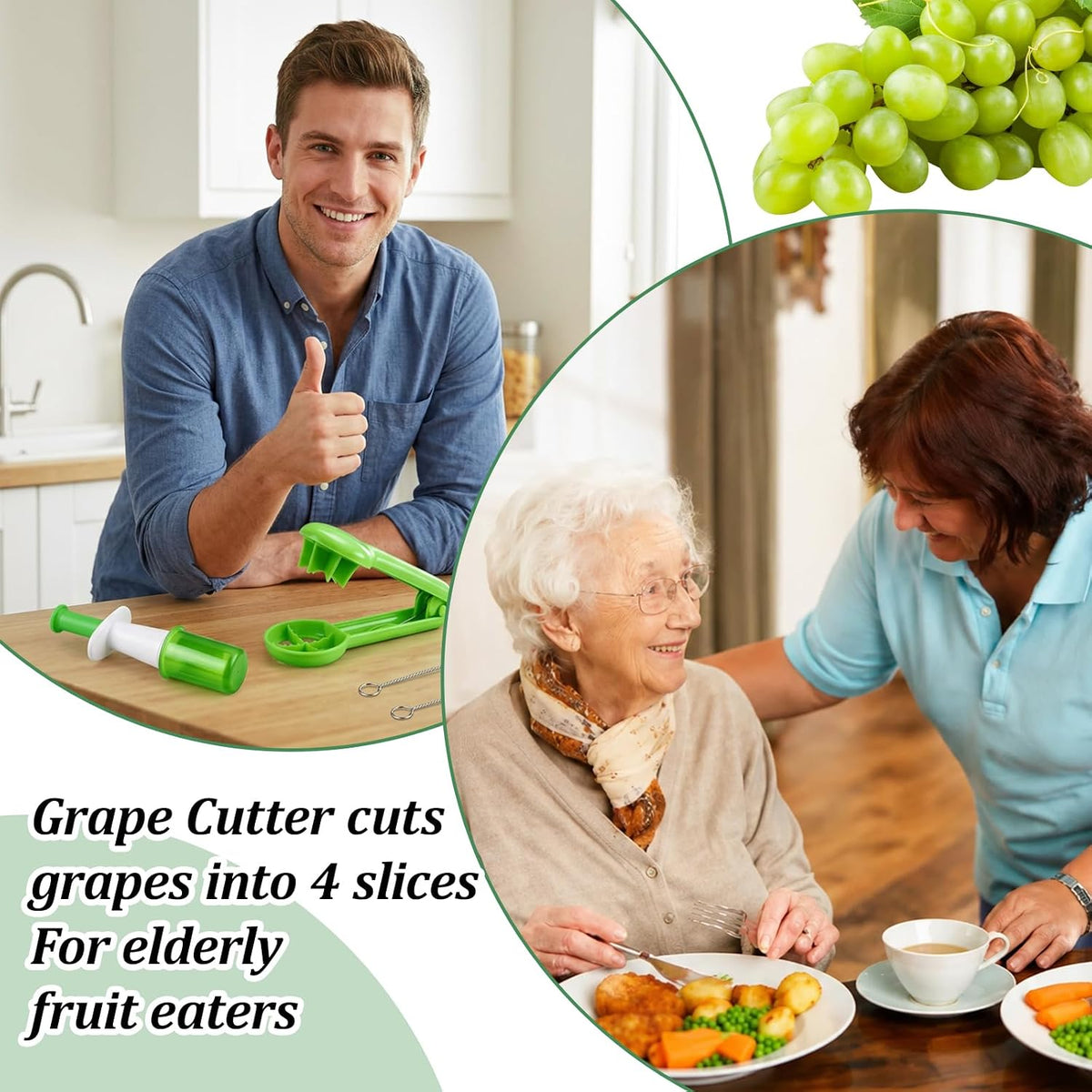 4PCS Grape Cutter Set, Grape Slicer Kitchen Gadget, Cherry Tomato Slicer, Grape Cutter Tool, daily household fruit cutting tools, Grape Quarter Cutters with Strawberry Slicers and 2 Cleaning Brushes