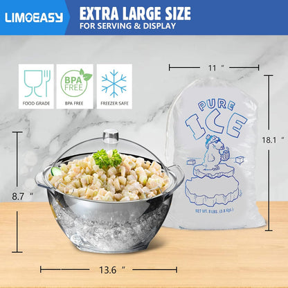 LIMOEASY Chilled Veggie Tray, 15 Inch Clear Party Platter with 4 Compartments, Ice Serving Bowl with Lid, Cold Food Buffet Server for Fruit, Vegetable, Appetizer, Shrimp