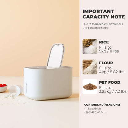 Zuutii Rice Storage Container,Food Container, Dry Food Storage,7.2lbs Pet Food Dispenser, 6.9Qt/11lbs Large Storage Bin with Lid,Silicone Ring & Moisture Proof,for Grain Cereal Soybean Corn,Begie