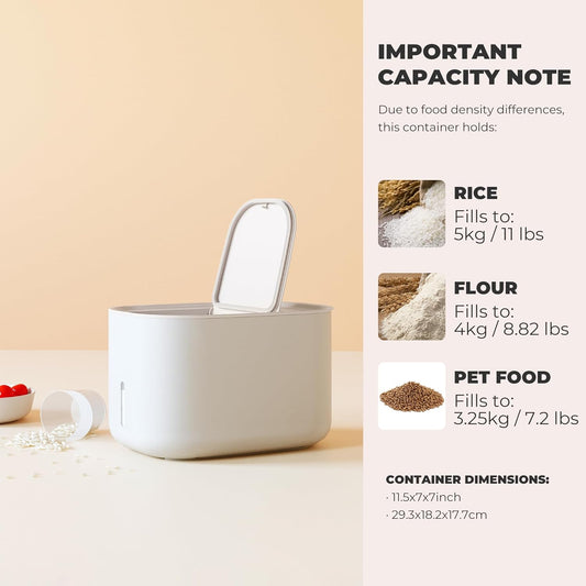 Zuutii Rice Storage Container,Food Container, Dry Food Storage,7.2lbs Pet Food Dispenser, 6.9Qt/11lbs Large Storage Bin with Lid,Silicone Ring & Moisture Proof,for Grain Cereal Soybean Corn,Begie