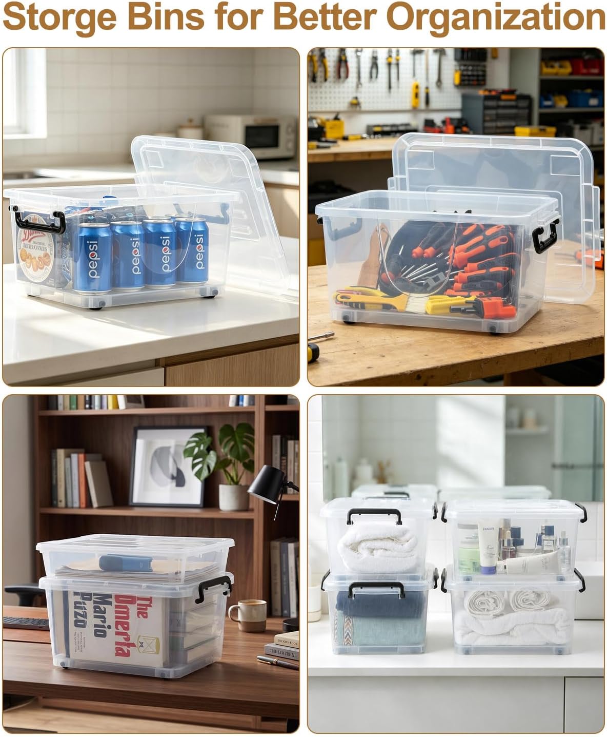 NUMIFUN 7Qt Clear Plastic Storage Bins with Lids,6 Pack | Stackable organizing totes with buckle latches & handles.Dust-proof clear design for home,office & pantry space saving