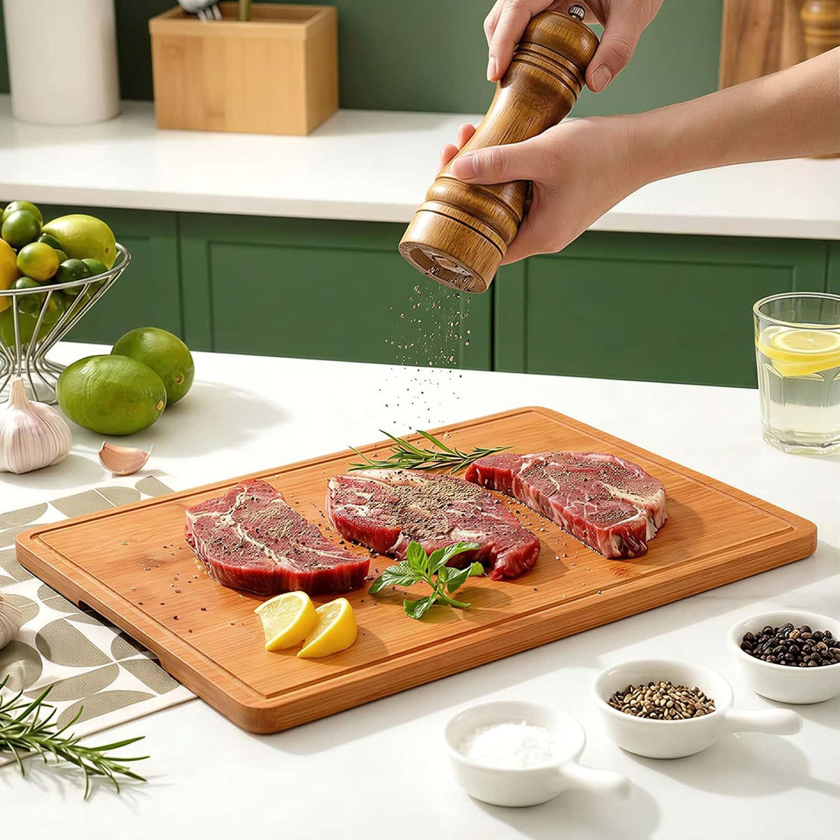 Zarler Bamboo Cutting Boards for Kitchen, 3 Piece Durable Wood Cutting Board with Juice Grooves and Handles, Wooden Chopping Board Set for Meal Prep, XL Size, Ideal Kitchen Gift