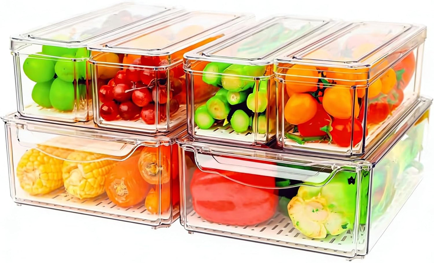 ZIJUND 14 Pack Fridge Organizer, Stackable Refrigerator Organizer Bins with Lids, BPA-Free Fridge Organizers and Storage Containers for Fruit, Vegetable, Food, Drinks, Cereals, Clear
