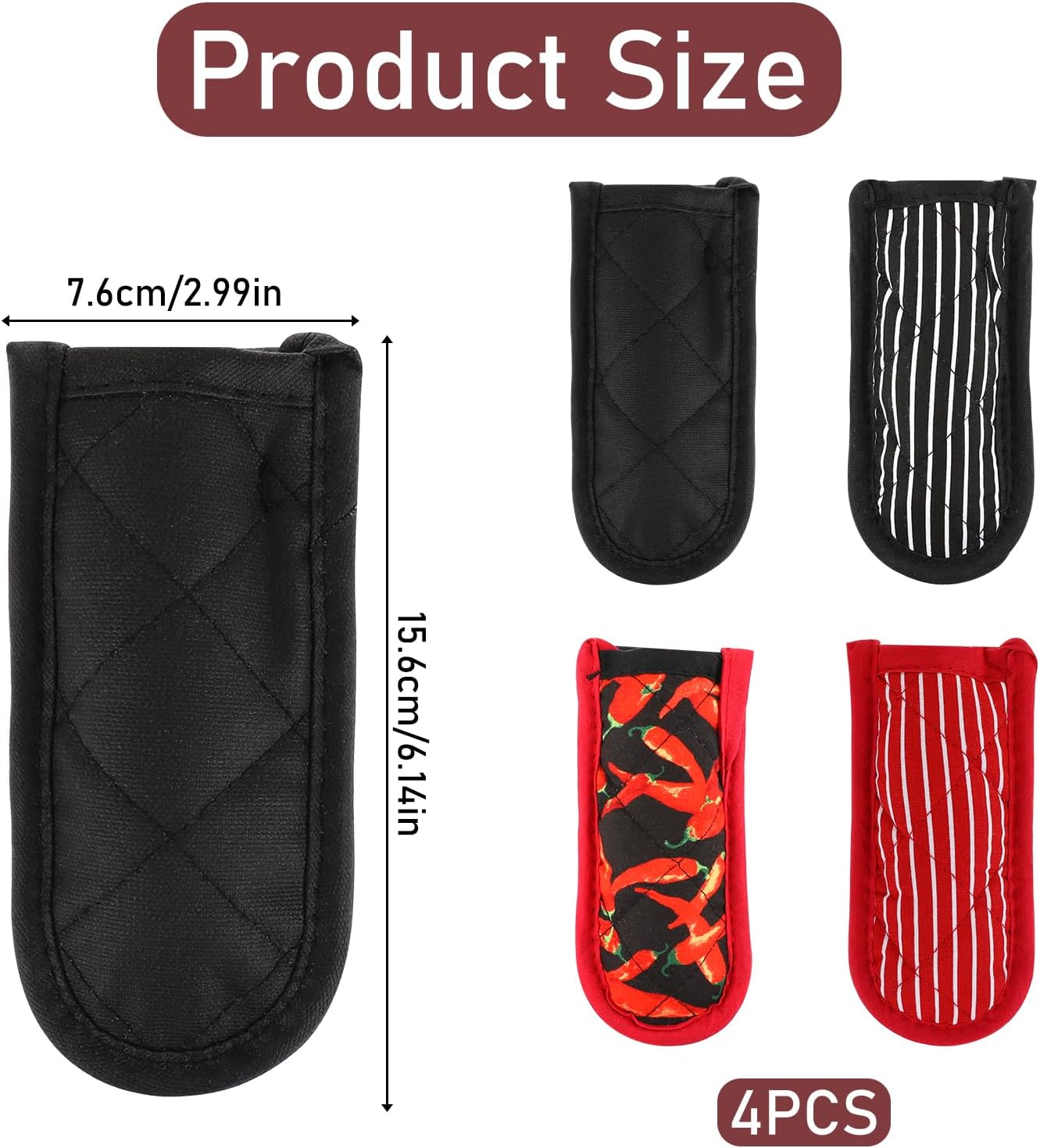 4 Pieces Hot Handle Covers Heat Resistant Pot Sleeve Grip Cotton Cast Iron Skillet Handle Covers Non-Slip Machine Washable Handle Mitts for Baking Cooking BBQ Kitchen Cookwares