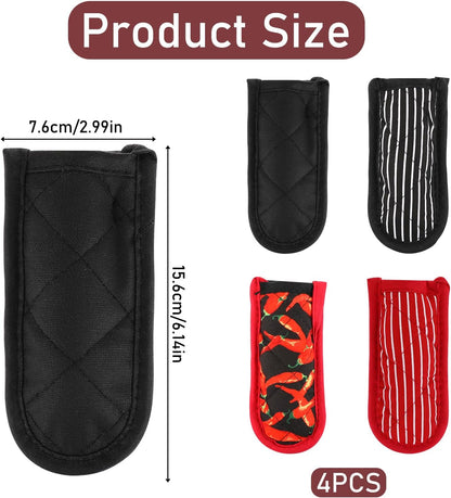 4 Pieces Hot Handle Covers Heat Resistant Pot Sleeve Grip Cotton Cast Iron Skillet Handle Covers Non-Slip Machine Washable Handle Mitts for Baking Cooking BBQ Kitchen Cookwares