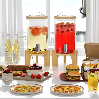 1 Gallon Glass Drink Dispenser For Parties, Beverage Dispenser With Bamboo Wood Stand And Stainless Steel Spigot, Countertop Water Dispenser, Lemonade Dispenser For Wedding, Picnic (1PACK)