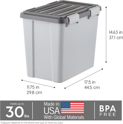 IRIS USA Stackable Dog Food Storage Container with 2 Cup Scoop, 4 Secure Latches, Fits up to 30 lbs, Pet Dry Food Bin, Gasket Seal Lid, BPA Free, Stackable, Easy Measure, White