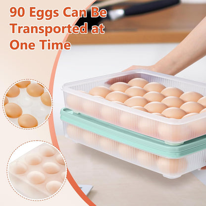 3 Pack Deviled Egg Containers with Lid and 8 Pcs Deviled Egg Injector Piping Tool, Egg Organizer for Refrigerator, Fridge Stackable Countertop Portable Egg Platter (pink,blue,green)