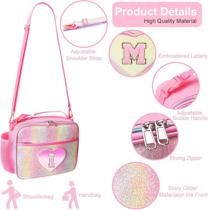 RHCPFOVR Kids Initial Lunch Bag - Insulated Lunch Box for Boys Girls,Washable Lunch Bag and Reusable Toddler Leak-proof Lunchbox for School and Daycare - Colors B