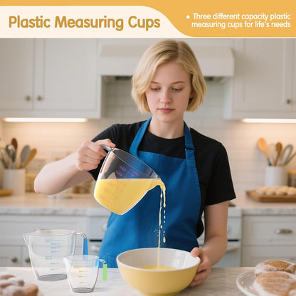 Magnetic Measuring Cups and Spoons Set, 5 Stainless Steel Measuring Cups for Dry and Liquid Ingredients, 7 Magnetic Measuring Spoons, 3 Plastic Measuring Cup with 1 Measuring Conversion Chart