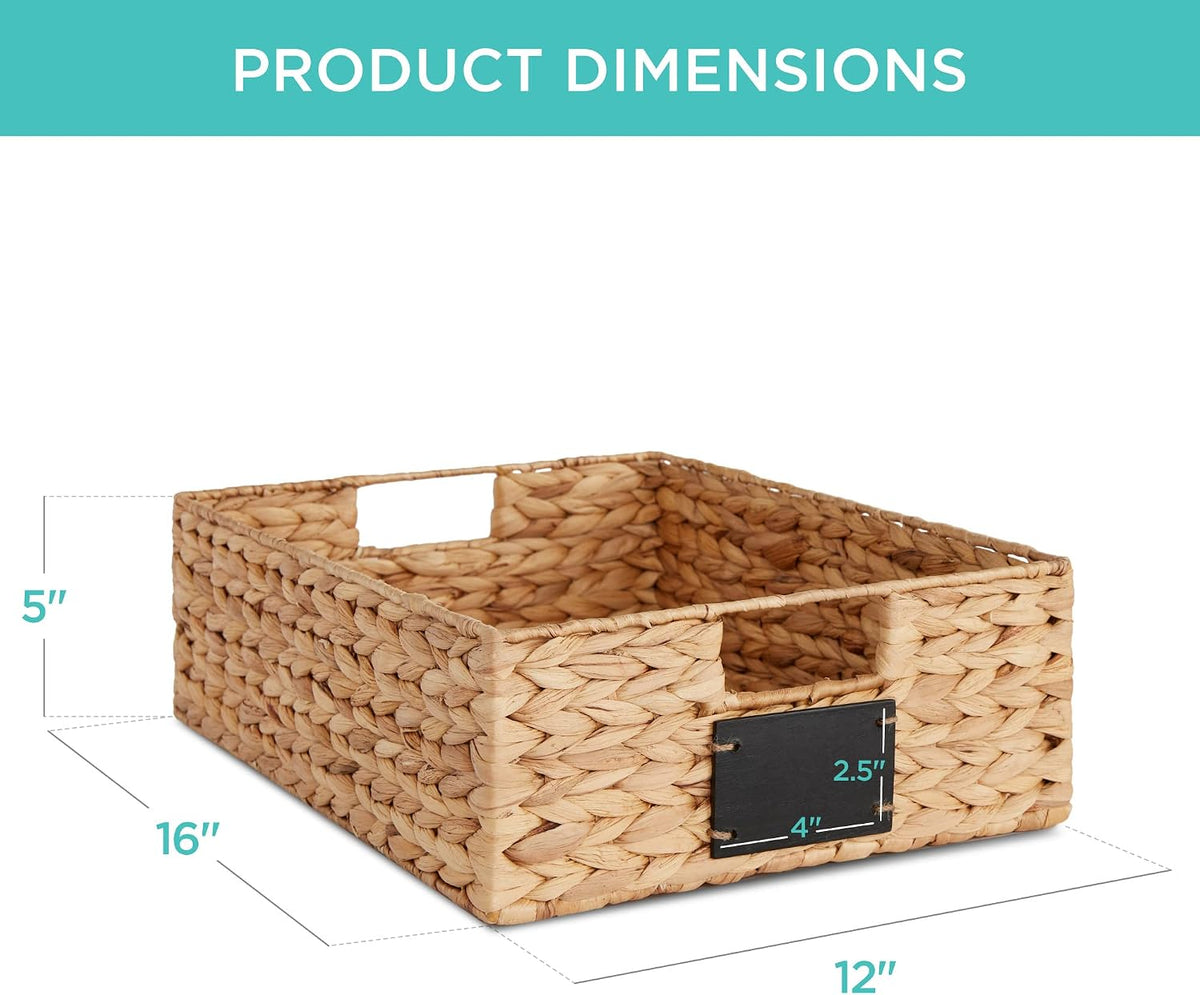 Best Choice Products Set of 4 9x12in Water Hyacinth Pantry Baskets, Woven Organizers w/Chalkboard Label, Chalk Marker - Natural