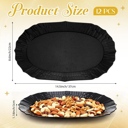 12 Pcs Gold Plastic Serving Tray Bulk, 14.5" x 8.6" Rectangle Gold Party Platters Reusable Decorative Dessert Table Serving Tray for Graduation Wedding Birthday Party Cupcake Decoration