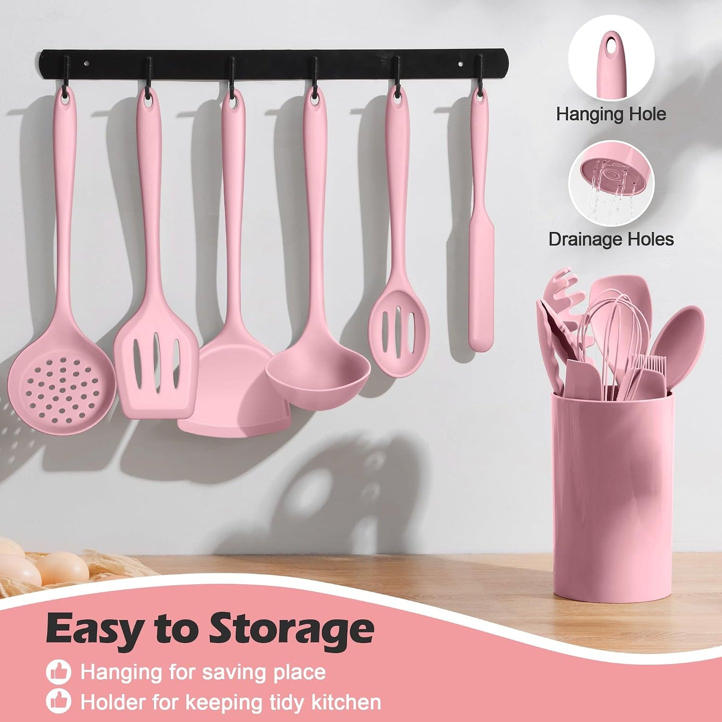 Homikit Silicone Cooking Utensil Set, 15pcs Kitchen Utensils with Holder for Nonstick Cookware, Heat Resistant Nontoxic Silicone Spatula Set Dishwasher Safe Kitchen Tools for Baking-Black