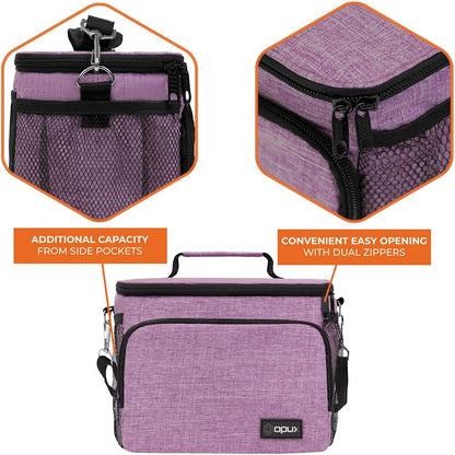 opux Insulated Lunch Bag for Men Women, Large Dual Compartment Cooler Bag, Soft Two Deck Lunch Box for Work School Picnic, Leakproof Lunch Tote with Shoulder Strap for Kid Adult (Purple, Double Deck)