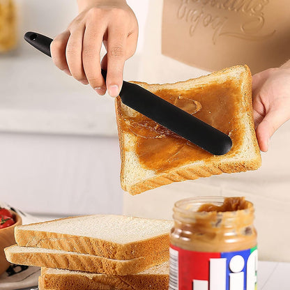 【6 Pack】Silicone Jar Spatula,Cake Cream Butter Spatulas,Icing Spatula,Sourdough Spatula with Long Handle, Jar Scraper Spatula (Black,Red,Orange,Blue,Green,Purple)