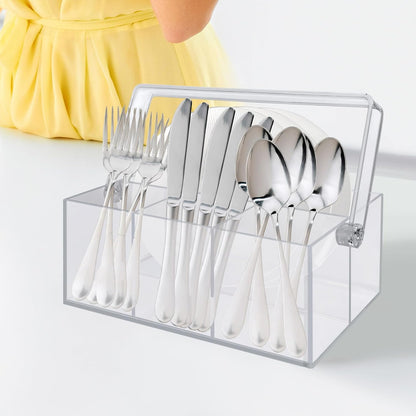 Acrylic Utensil Holder & Silverware Organizer,Space-Saving Heavy-Duty Cutlery Caddy for Spoons,Forks,Knives,Napkins Kitchen Countertop,able,Buffet,Picnic Party (Indoor Outdoor Use)