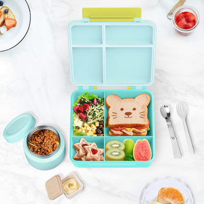 Lunch Box Kids, Leak Proof 5 Compartment Bento Box for Kids, 13oz Thermo for Hot Food Kids Lunch Box,Hot Lunch Box for School Travel
