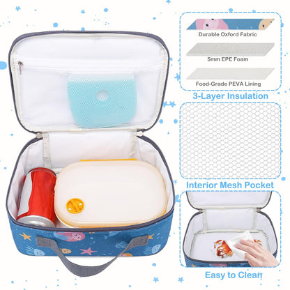 FlowFly Kids Lunch box Insulated Soft Bag Mini Cooler Back to School Thermal Meal Tote Kit for Girls, Boys, Black
