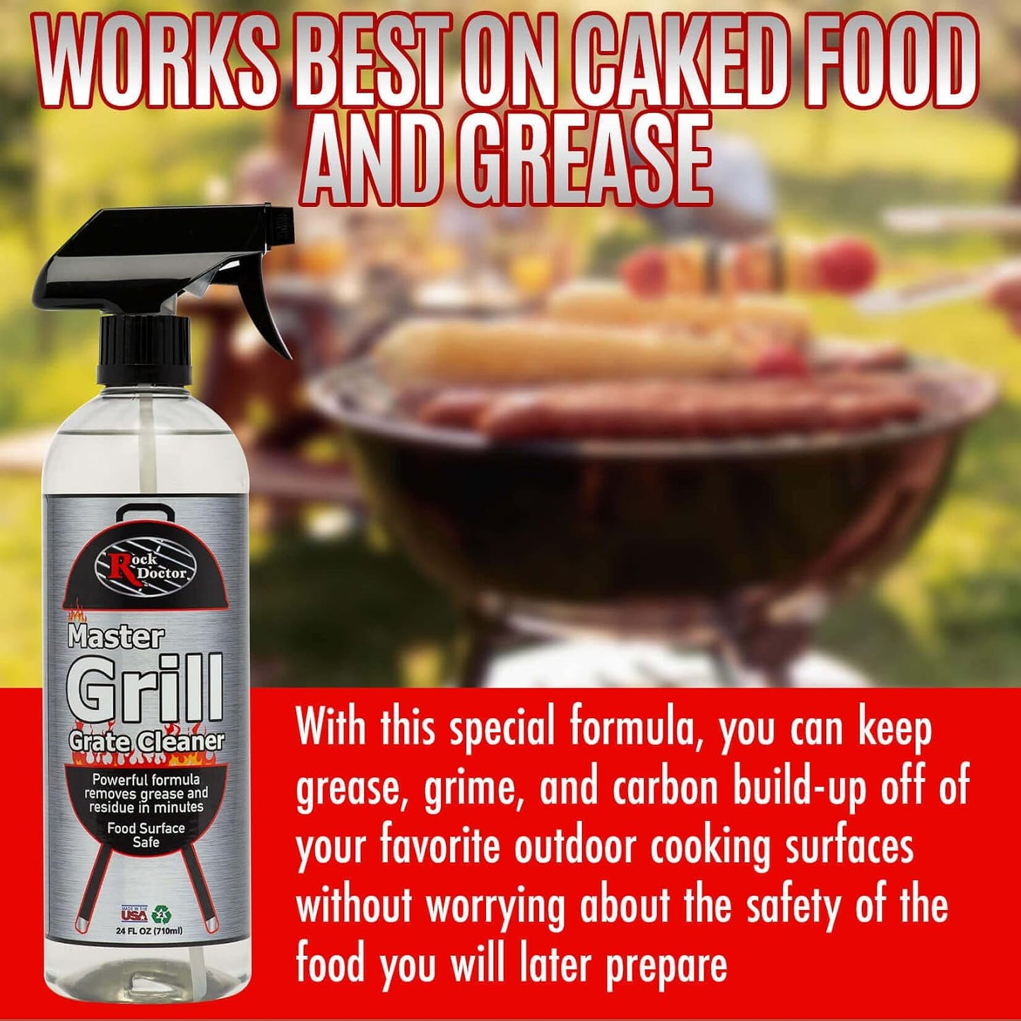 Rock Doctor Master Grill Grate Cleaner, 24 oz. Cleaning Spray for Drip Pans, Oven Grates, Smokers, and Components, Non-Abrasive Liquid Solution Removes Grease, Grime, and Dried Food – Pack of 1