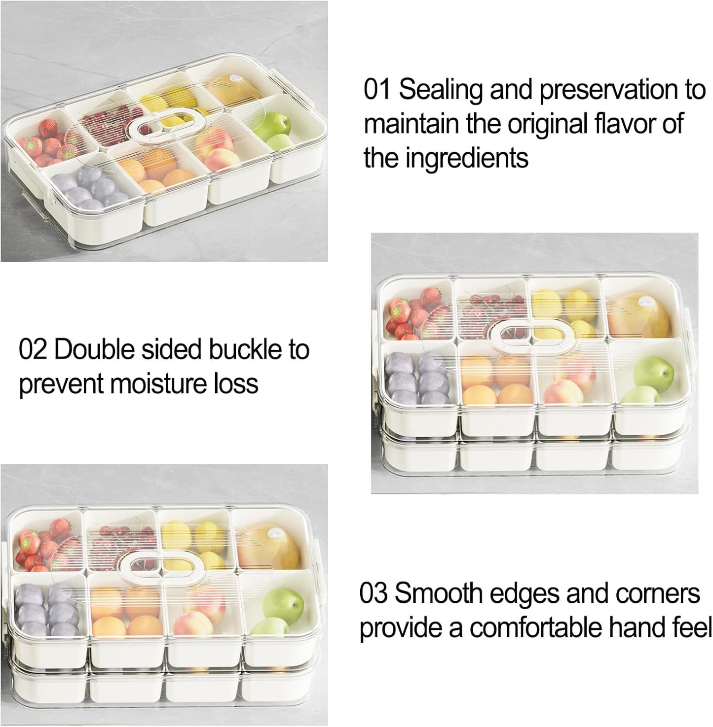 Snackle Box Container, Food Tray Divided with Lid, Portable Snack Platters - Clear Organizer, Veggie Tray for Party, Veggies, Snack, Fruit, Nuts (milk white)