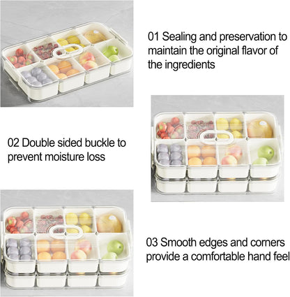 Snackle Box Container, Food Tray Divided with Lid, Portable Snack Platters - Clear Organizer, Veggie Tray for Party, Veggies, Snack, Fruit, Nuts (milk white)