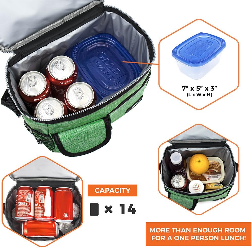 opux Insulated Lunch Bag for Men Women, Leakproof Black Lunch Box for Work, Portable Soft Lunch Cooler Bag with Shoulder Strap, Adult Lunchbox Lunch Pail for Kid Boy Girl School, 14 Can/8L