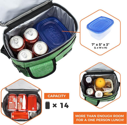 opux Insulated Lunch Bag for Men Women, Leakproof Black Lunch Box for Work, Portable Soft Lunch Cooler Bag with Shoulder Strap, Adult Lunchbox Lunch Pail for Kid Boy Girl School, 14 Can/8L