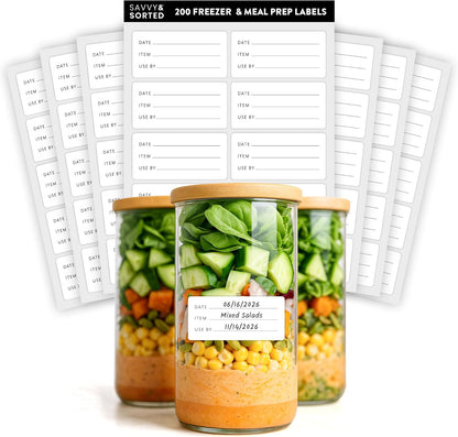 SAVVY & SORTED Expiration Date Pantry Labels, 160 Waterproof Food Expiration Date Label for Containers, Kitchen Stickers for Food Freshness, Use by Meal Prep Labels, Best By Write On Labels