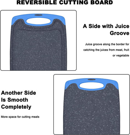 Viretang Plastic Cutting Boards Set of 3 Extra Large for Kitchen, Thick Chopping Board with Deep Juice Grooves, Non‑Slip Feet, Easy Grip Handle, BPA Free, Dishwasher Safe,Black