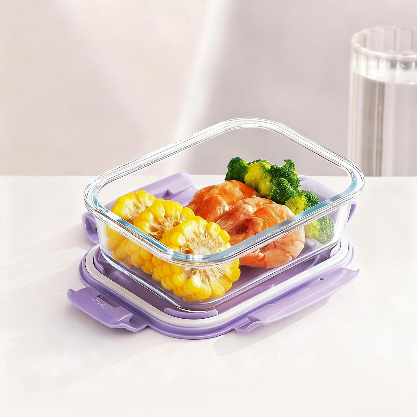 FEOOWV 4Pack 13oz/0.37L Glass Meal Prep Containers with Lids, Glass Storage Containers with Lids, BPA-Free, Pantry Organizers and Storage, Freezer to Oven Safe (Pink)