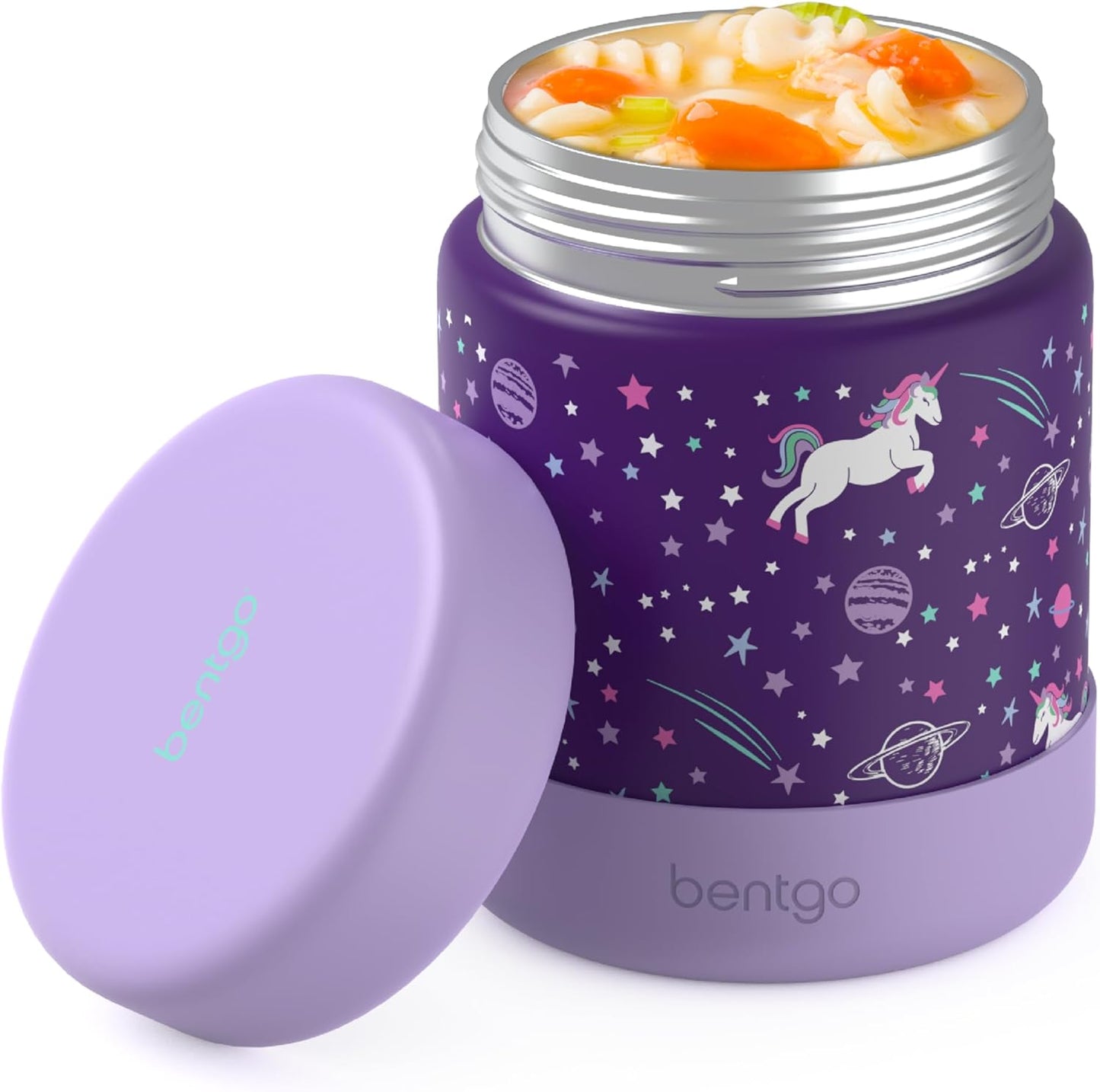 Bentgo Kids Stainless Steel Food Jar - 11oz Leak-Proof Double Insulated Hot or Cold Food Container with Removable Silicone Bumper, Dishwasher Safe, Easy Open Lid, Ages 3+ (Trucks)