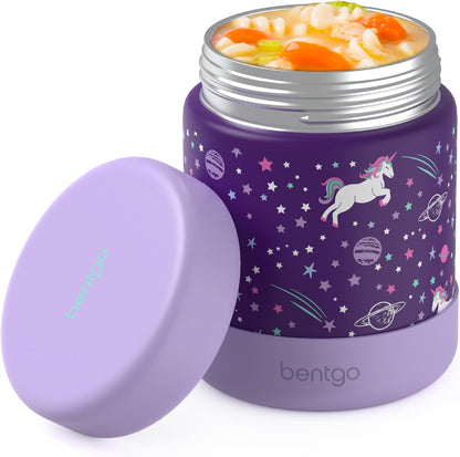 Bentgo Kids Stainless Steel Food Jar - 11oz Leak-Proof Double Insulated Hot or Cold Food Container with Removable Silicone Bumper, Dishwasher Safe, Easy Open Lid, Ages 3+ (Trucks)