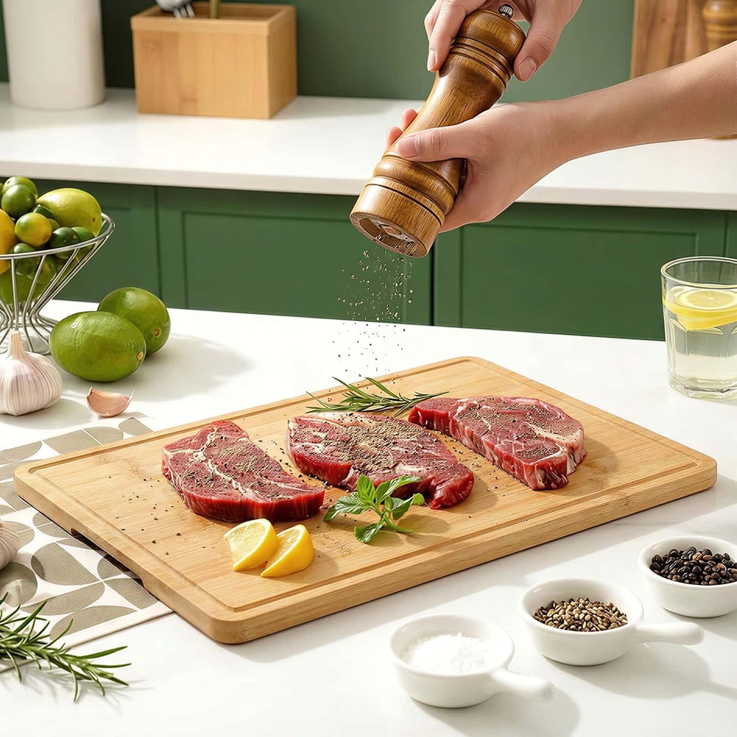 Zarler Bamboo Cutting Boards for Kitchen, 3 Piece Durable Wood Cutting Board with Juice Grooves and Handles, Wooden Chopping Board Set for Meal Prep, XL Size, Ideal Kitchen Gift