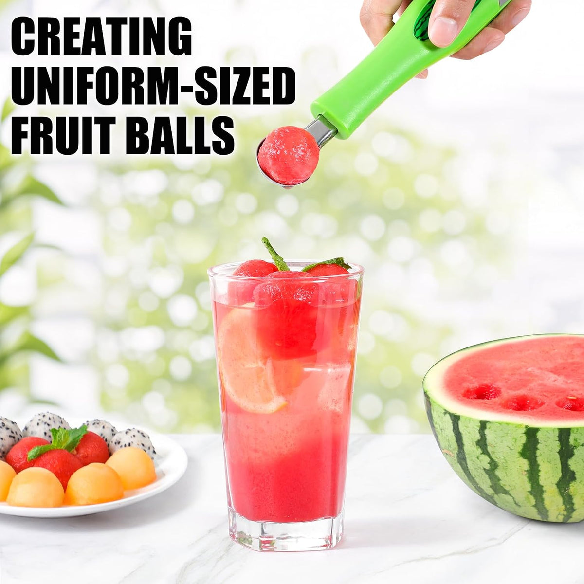 OLESBUR Premium Watermelon Cutter - 3 in 1 Watermelon Cutter Slicer Tool - Foldable Watermelon Slicer - Fruit Cutter for Kitchen Gadgets - Stainless Steel Watermelon Knife - Melon Baller Scoop